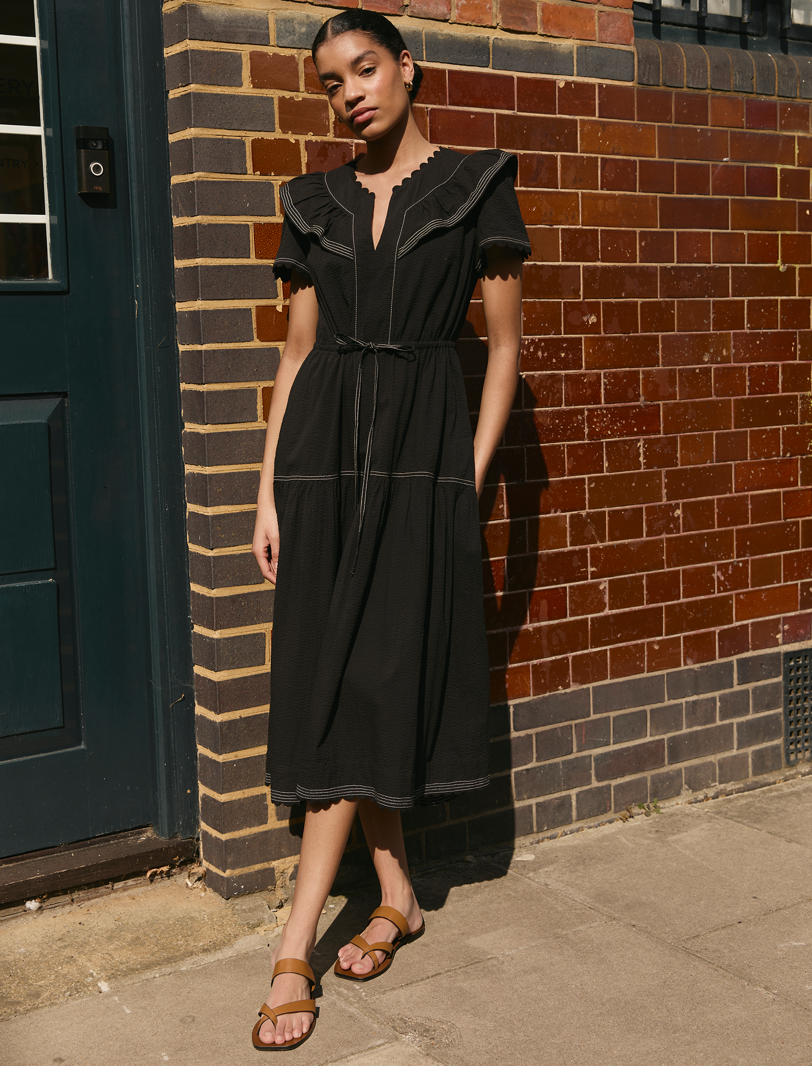 Nessa Cotton Seersucker Maxi Dress - Black - Image 3