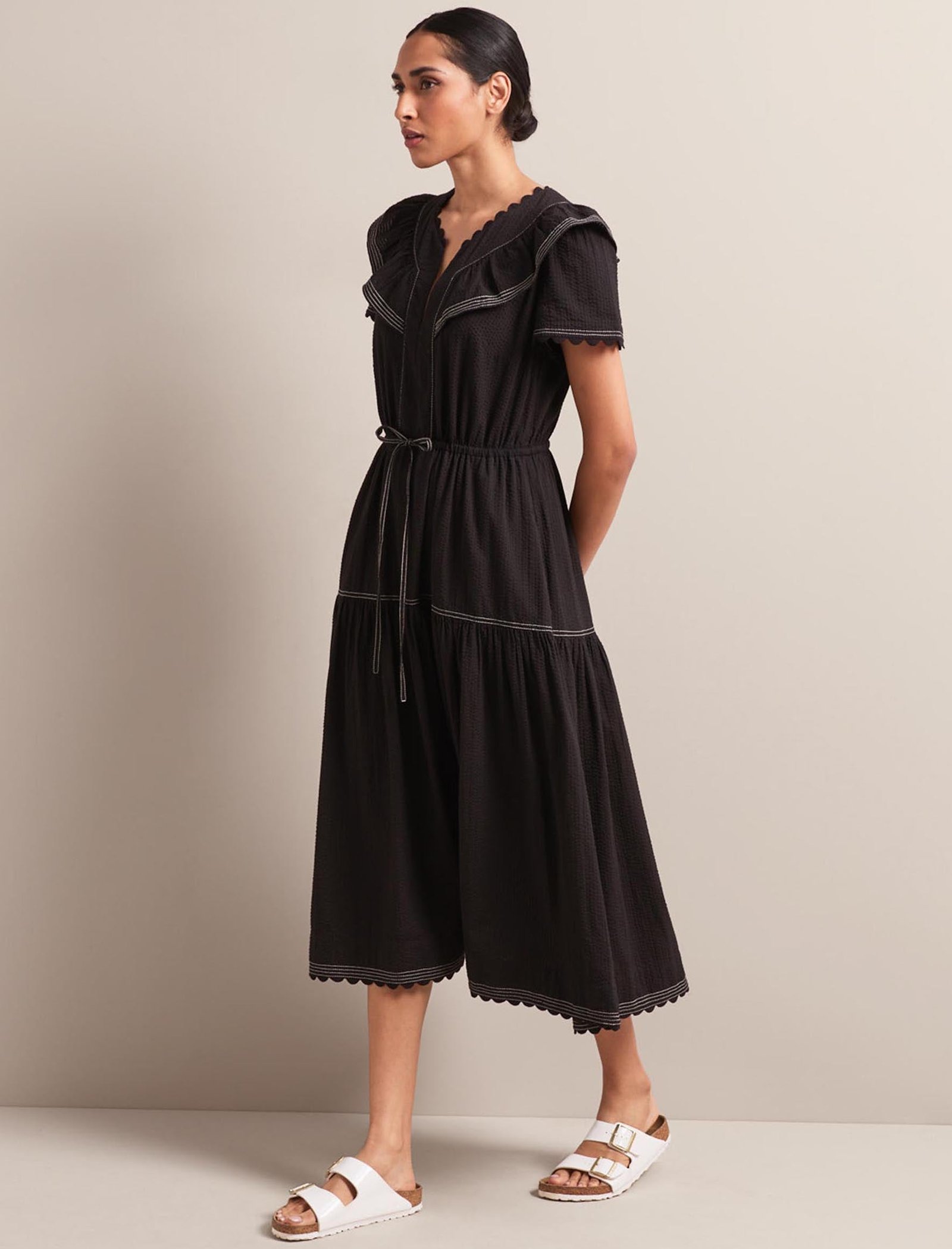 Nessa Cotton Seersucker Maxi Dress - Black - Image 5