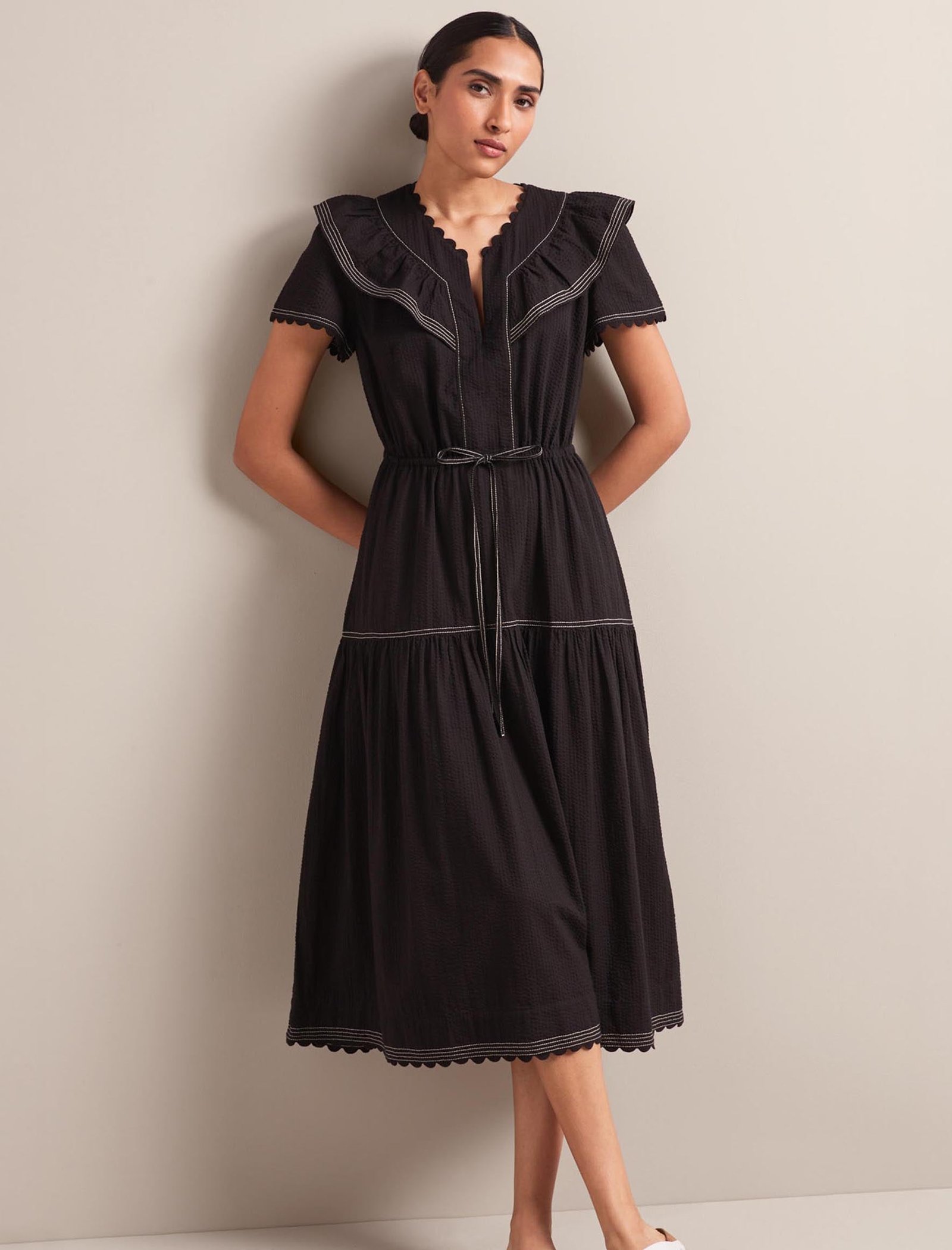 Nessa Cotton Seersucker Maxi Dress - Black - Image 8