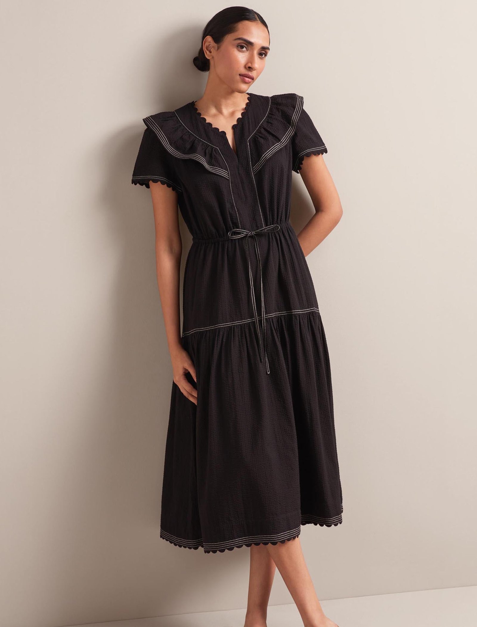 Nessa Cotton Seersucker Maxi Dress - Black - Image 7