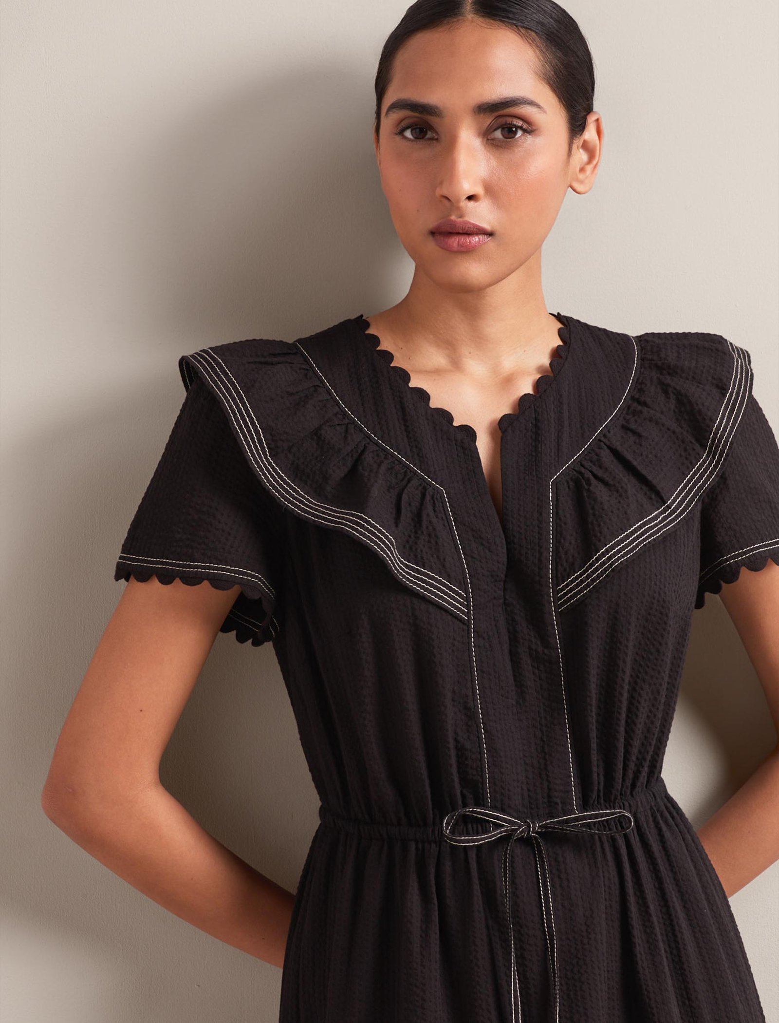 Nessa Cotton Seersucker Maxi Dress - Black - Image 10