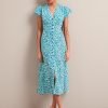 Leila Silk Maxi Dress - Blue Green Feather Print