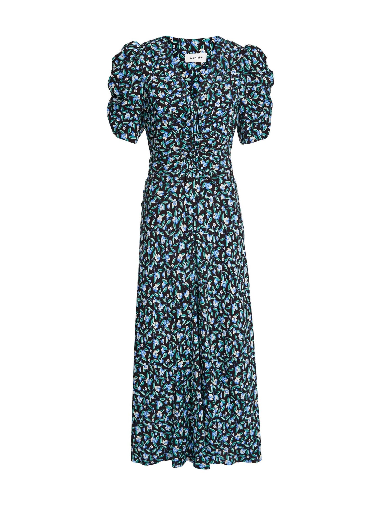 Ophelia Bias Cut Maxi Dress - Black Blue Deco Floral Print - Image 9