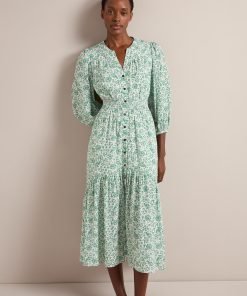 Aspen Cotton Blend Maxi Dress - Green Mono Floral Print