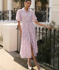 Poppy Silk Blend Maxi Dress - Red Trailing Feather Print